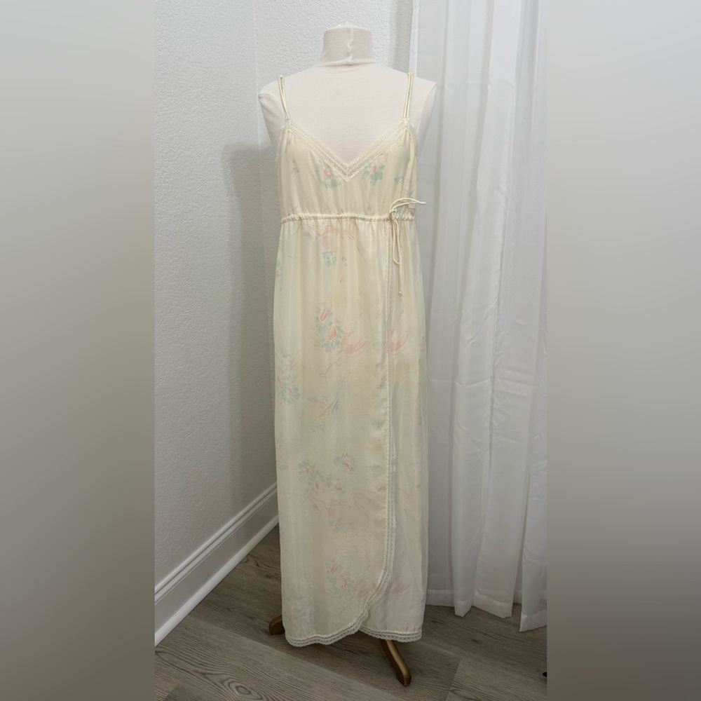NEW Vintage Givenchy Intimates SILK Full Length Slit Nightgown Lace Trim Size L